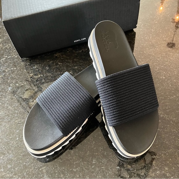 New Sorel Roaming Easy Slide Sandals, Casual Stretch Black Slides, Athleisure - Picture 13 of 14